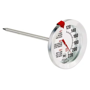 Oven Safe Meat Thermometer: Stainless Steel Analog, Clip Mount, Reads Celsius & Fahrenheit, 120-220°F Range