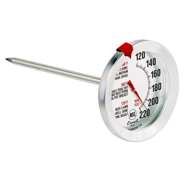 Oven Safe Meat Thermometer: Stainless Steel Analog, Clip Mount, Reads Celsius & Fahrenheit, 120-220°F Range